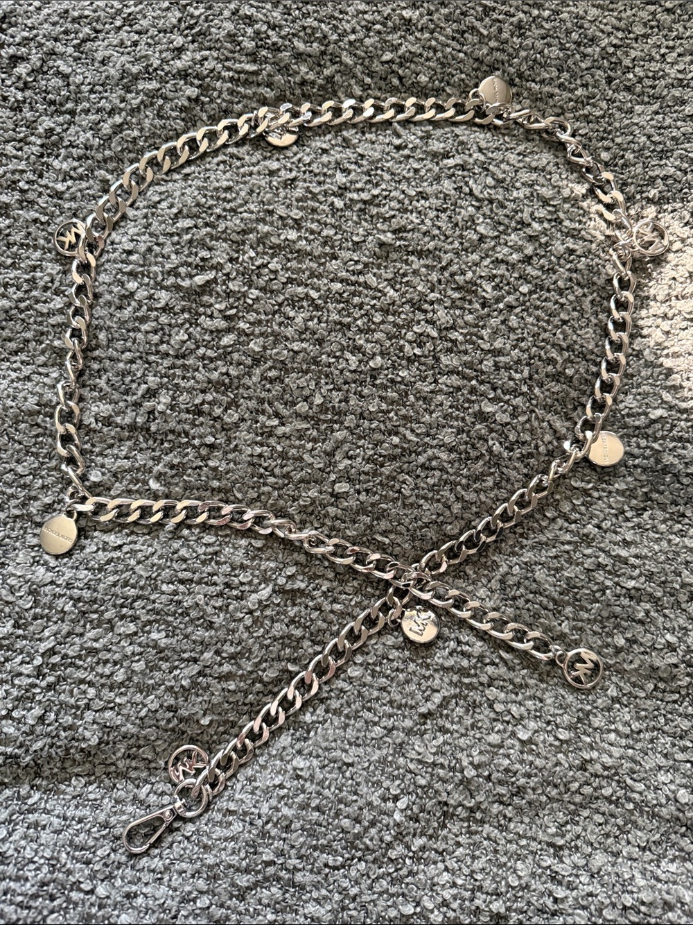 MICHAEL Michael Kors Silver Chain Belt with Logo Charms